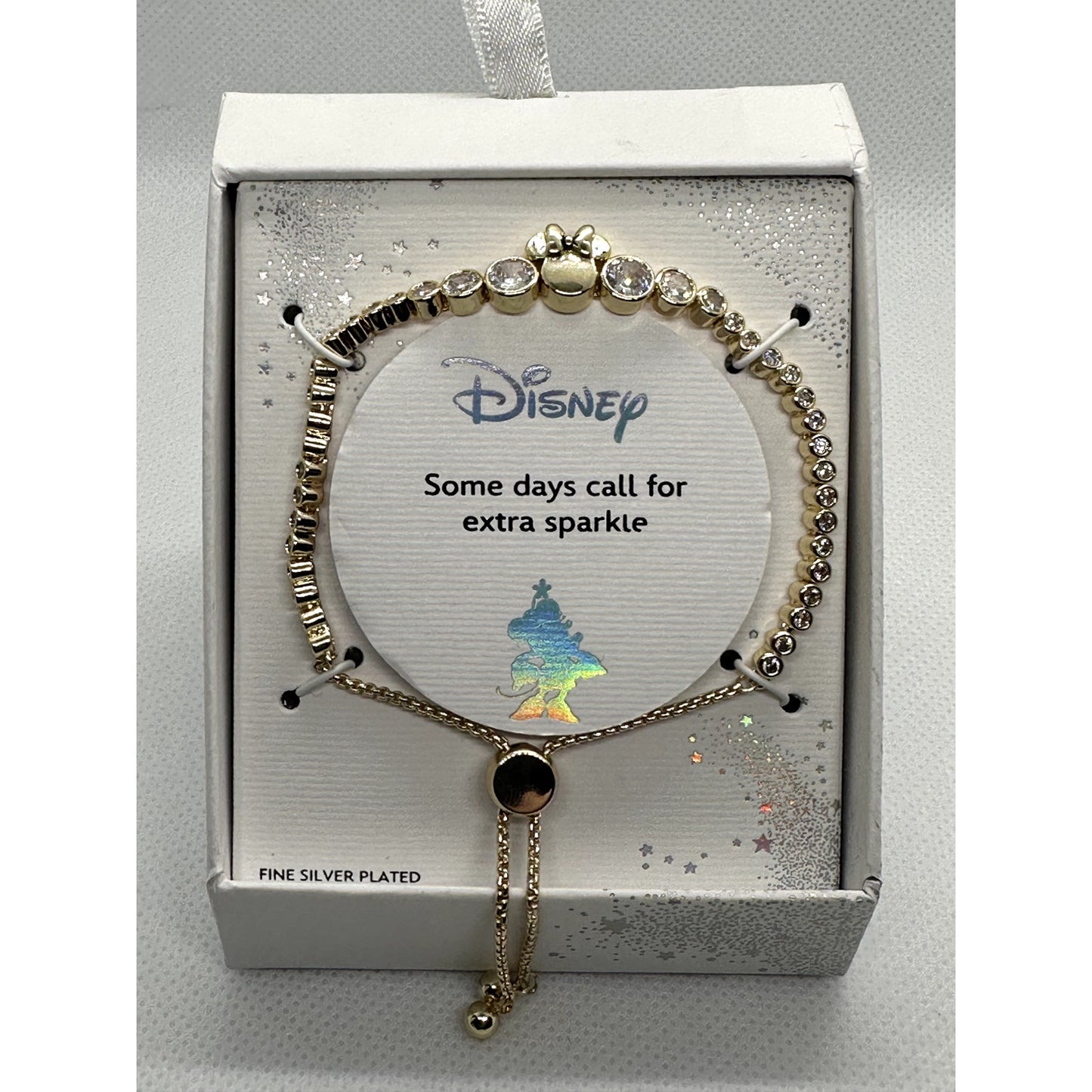 Disney Silver Plated with Cubic Zirconia Minnie Mouse Adjustable Bracelet