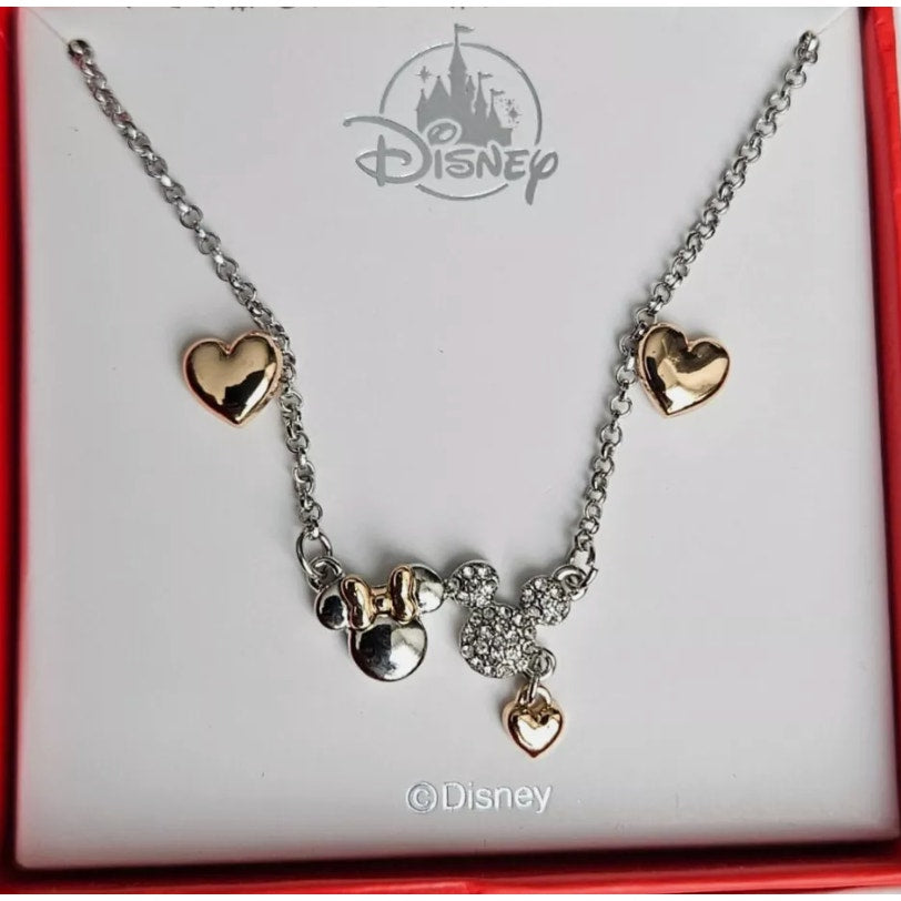 Disney Parks Mickey & Minnie Hearts Necklace