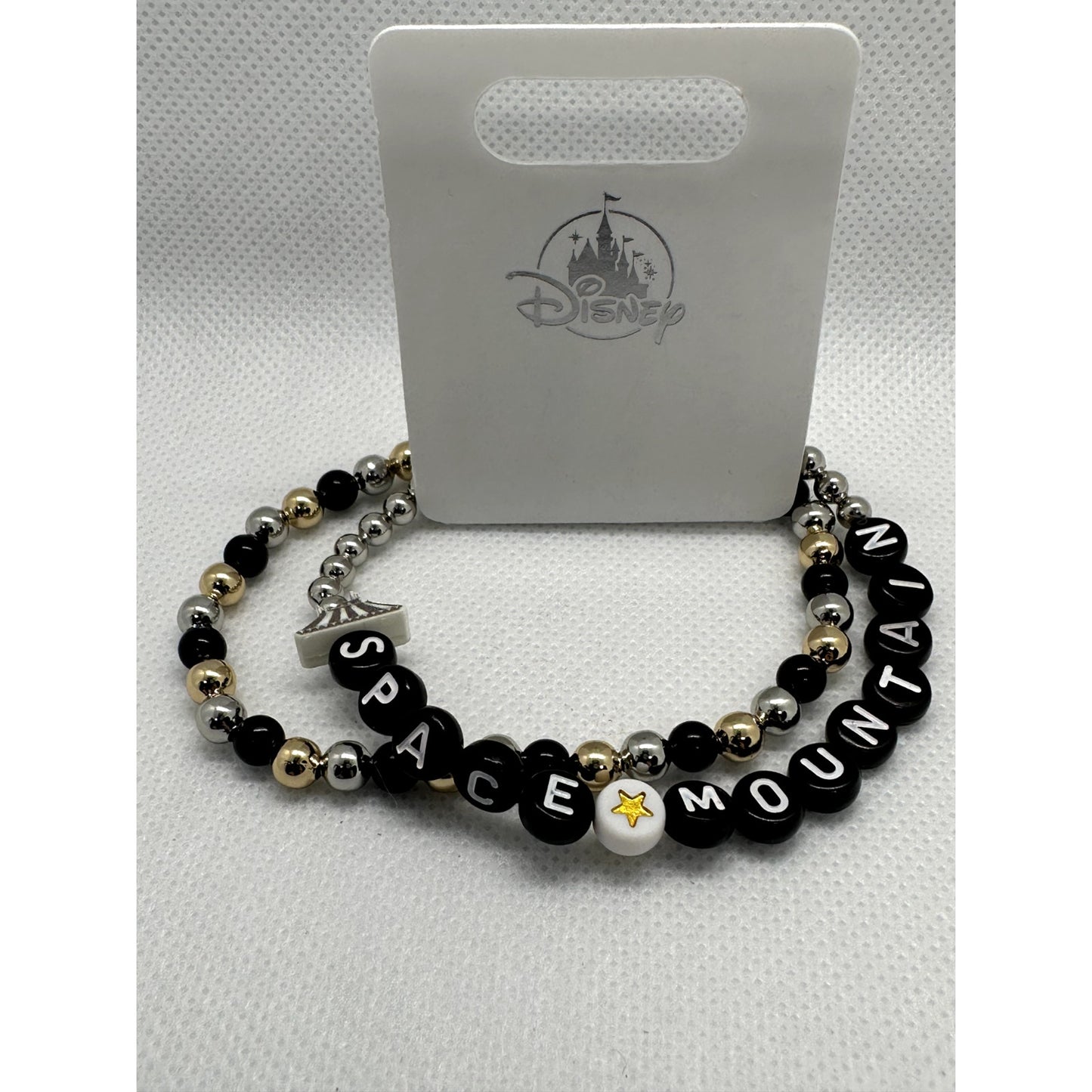 Disney Parks Space Mountain Black, Gold, and Silver Bead Bracelet