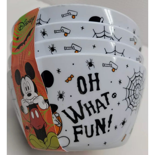 New Disney Halloween Mickey Mouse "Oh What Fun" Set Of 4 Melamine Cereal Bowls