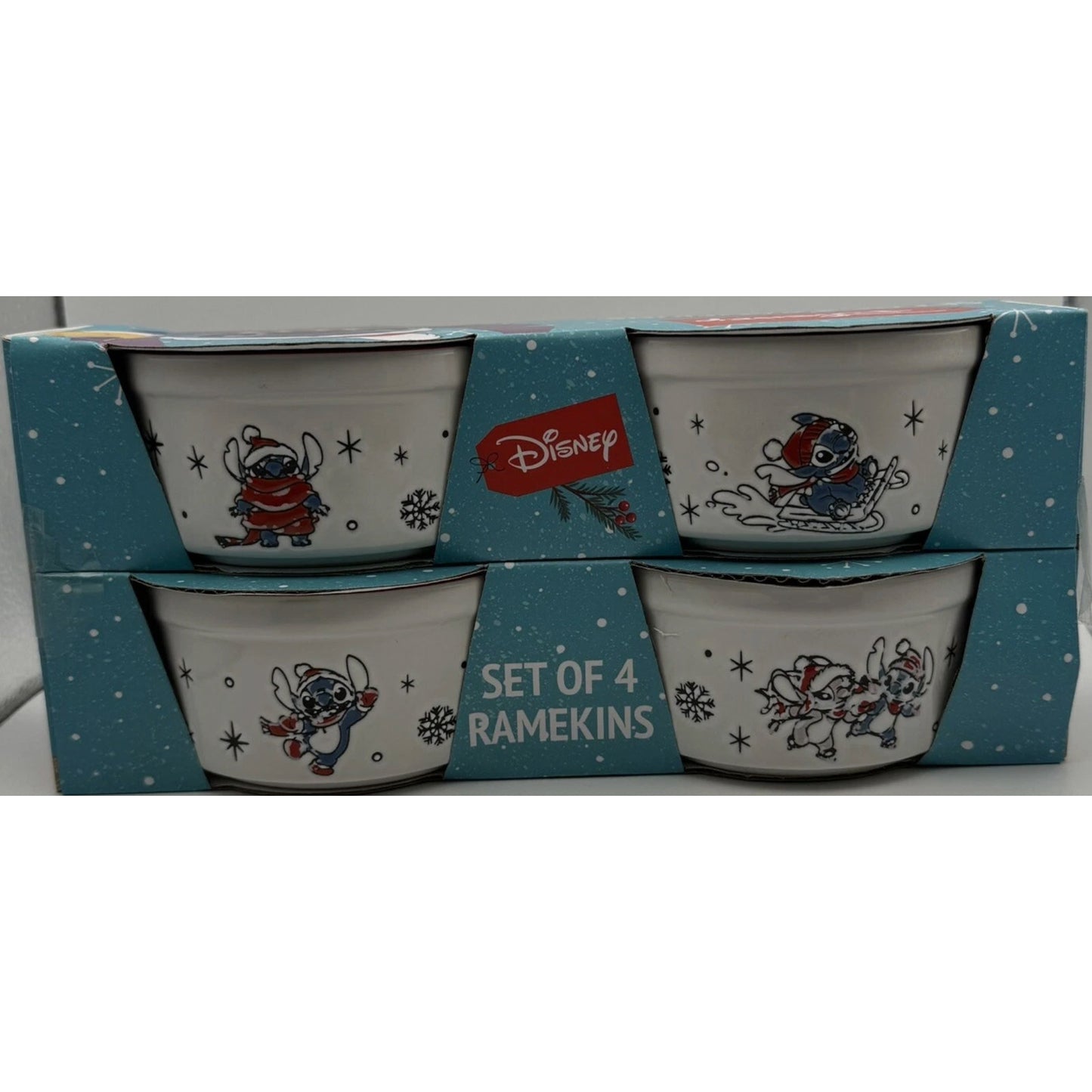 NIB Set Of 4 Disney Lilo & Stitch Winter Themed Ramekin Cups