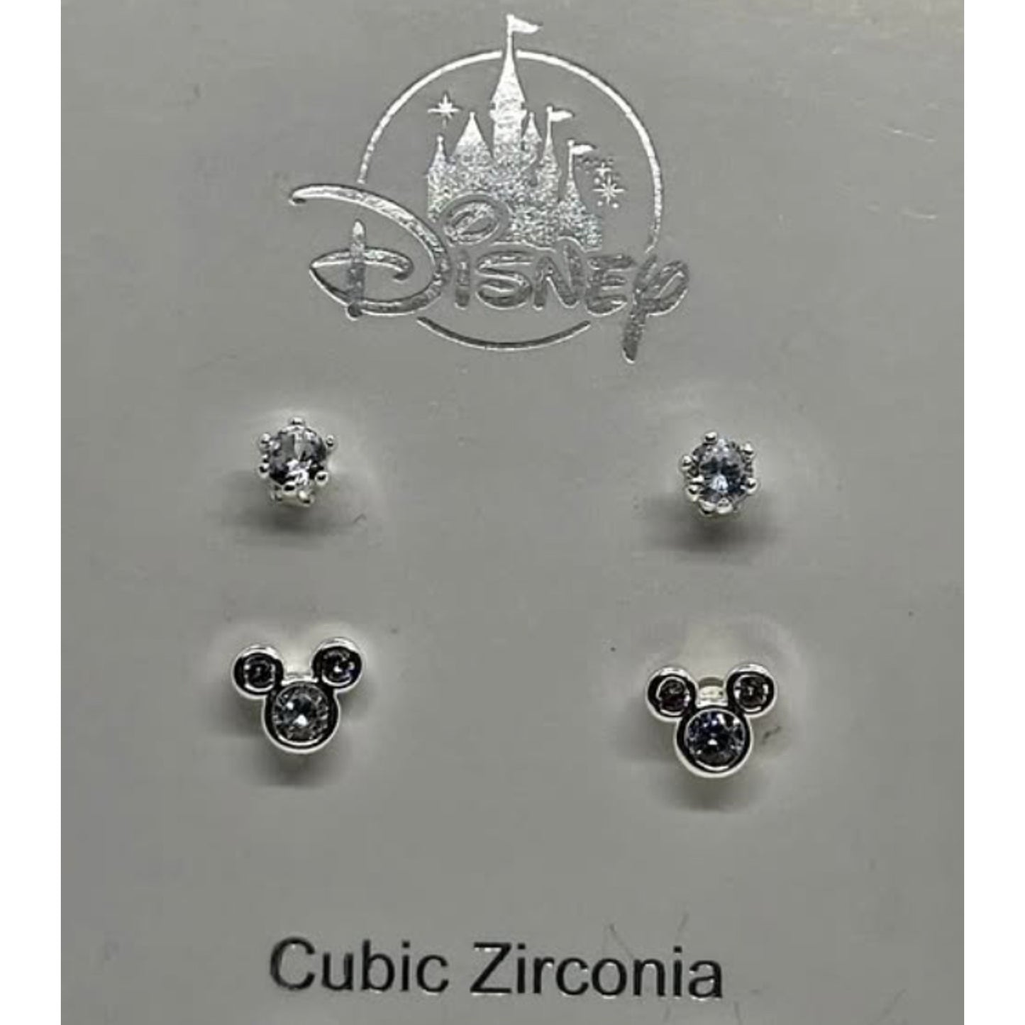 Set of 2 Disney Parks Cubic Zirconia Mickey Mouse Silver Earrings/Stud Earrings
