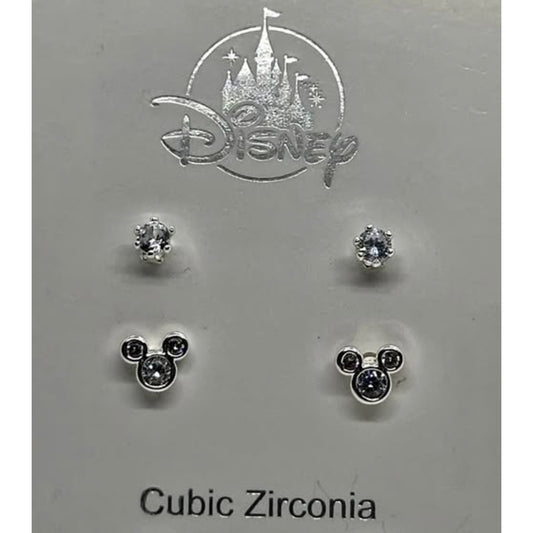 Set of 2 Disney Parks Cubic Zirconia Mickey Mouse Silver Earrings/Stud Earrings