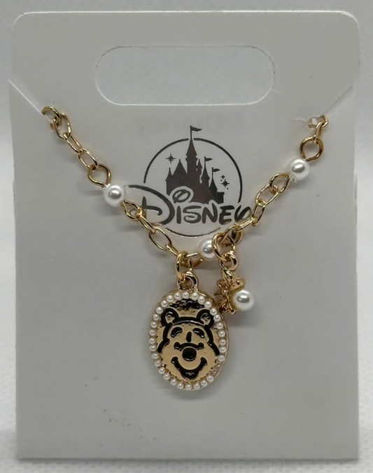 Gold Pooh Bear Necklace with Tiny Bee Charm