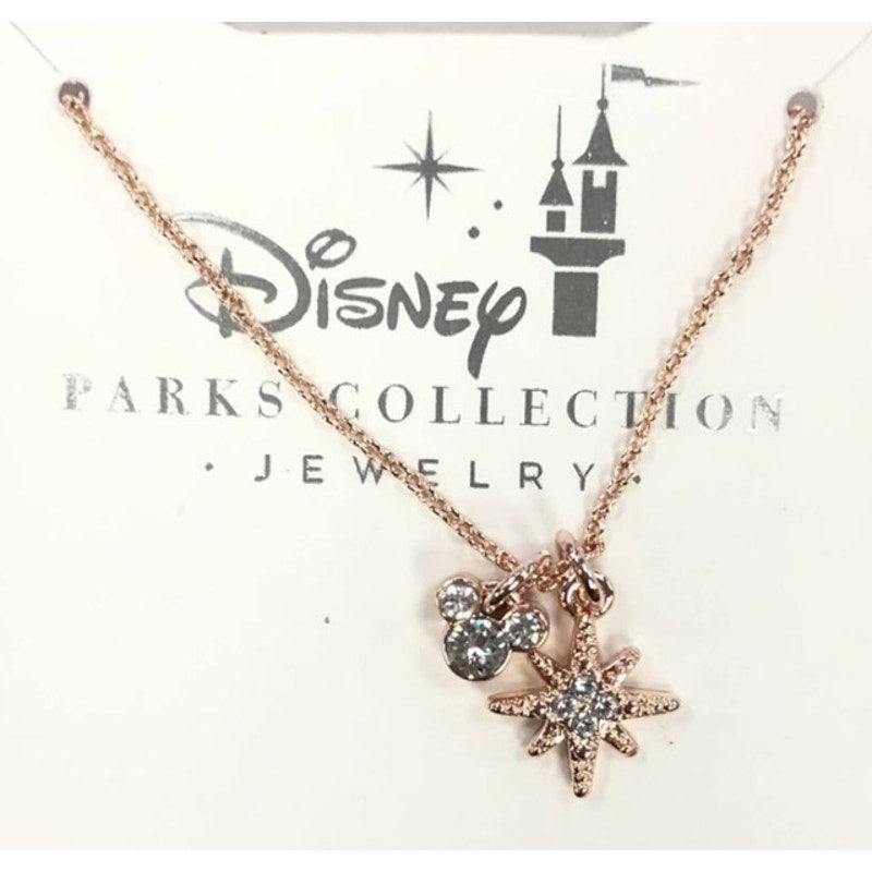 Disney Parks Rose Gold and Cubic Zirconia Mickey and Fireworks Necklace
