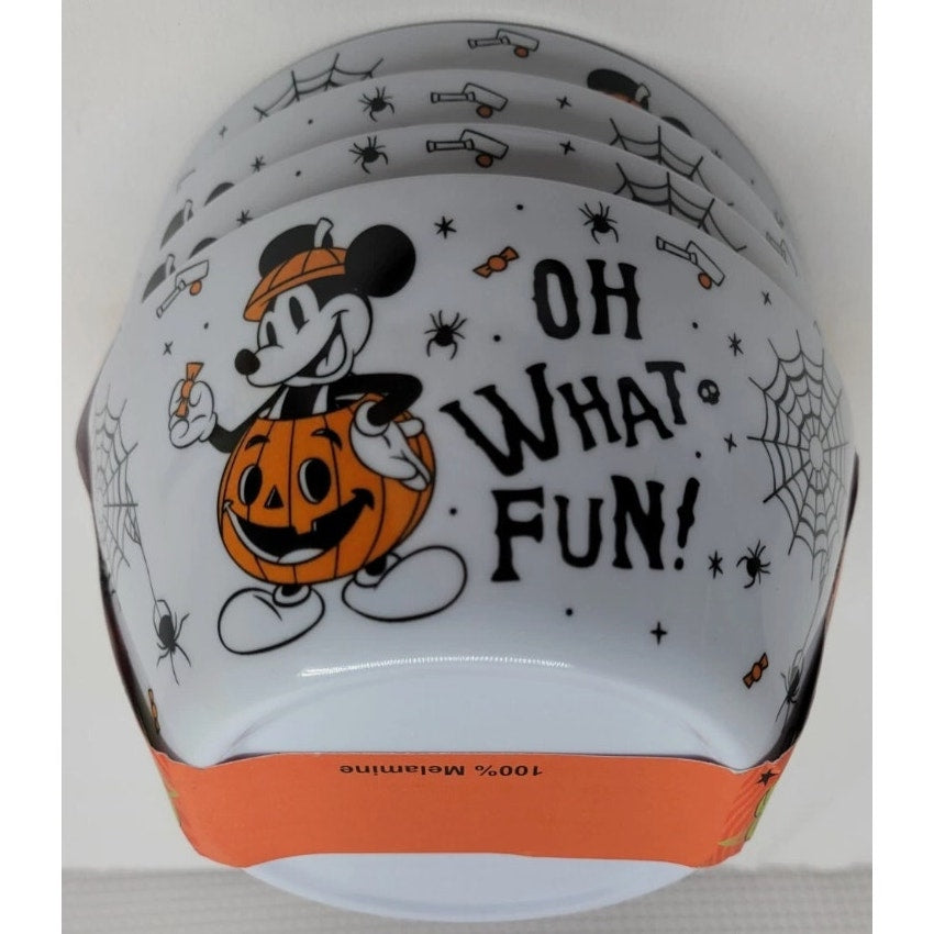 New Disney Halloween Mickey Mouse "Oh What Fun" Set Of 4 Melamine Cereal Bowls