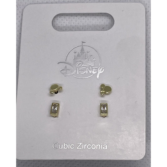 Set of 2 Disney Parks Cubic Zirconia Mickey Mouse Gold Earrings/Stud Earrings