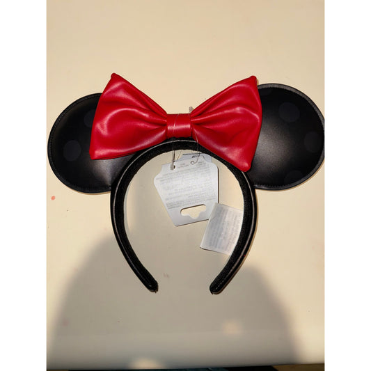NWT Disney Parks Minnie Mouse Signature Black Ears w/ Red Bow Headband Adlt Size